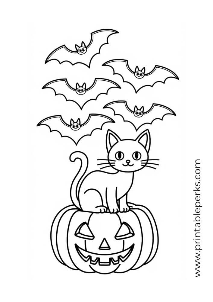 Halloween Bats and Black Cat