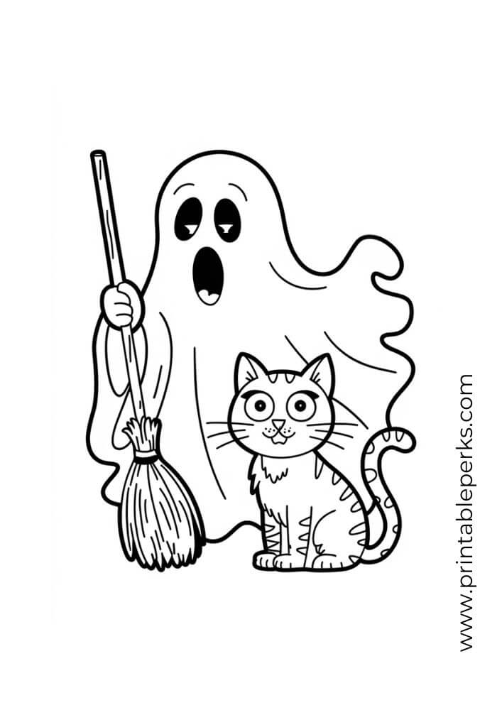 Halloween Ghost and Black Cat