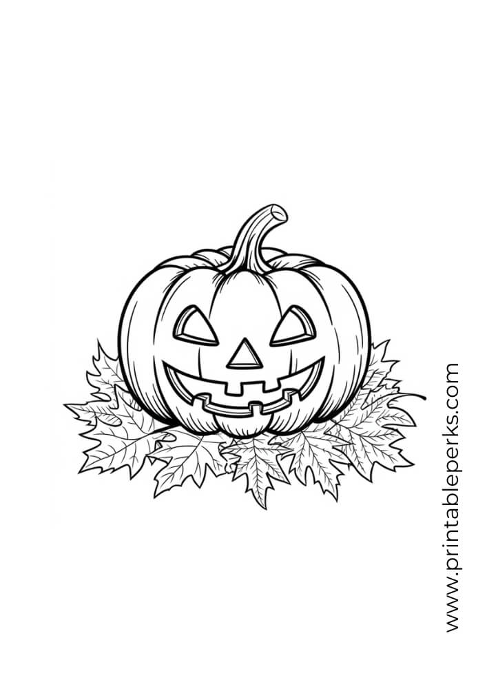 Halloween Pumpkin with Autumn Leaves