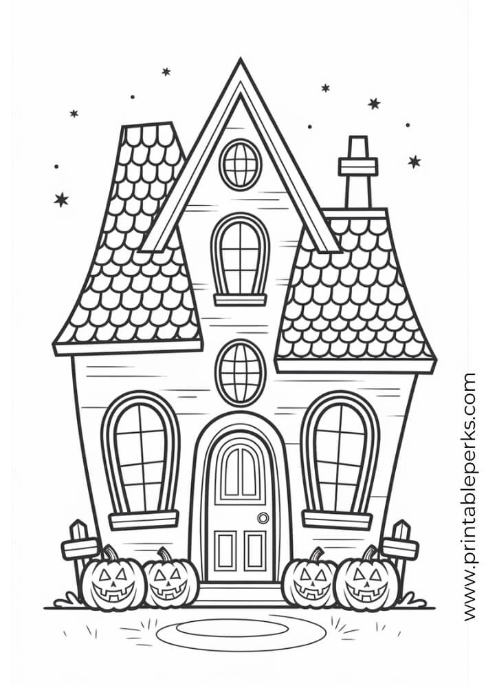 Cute Haunted House Coloring Page