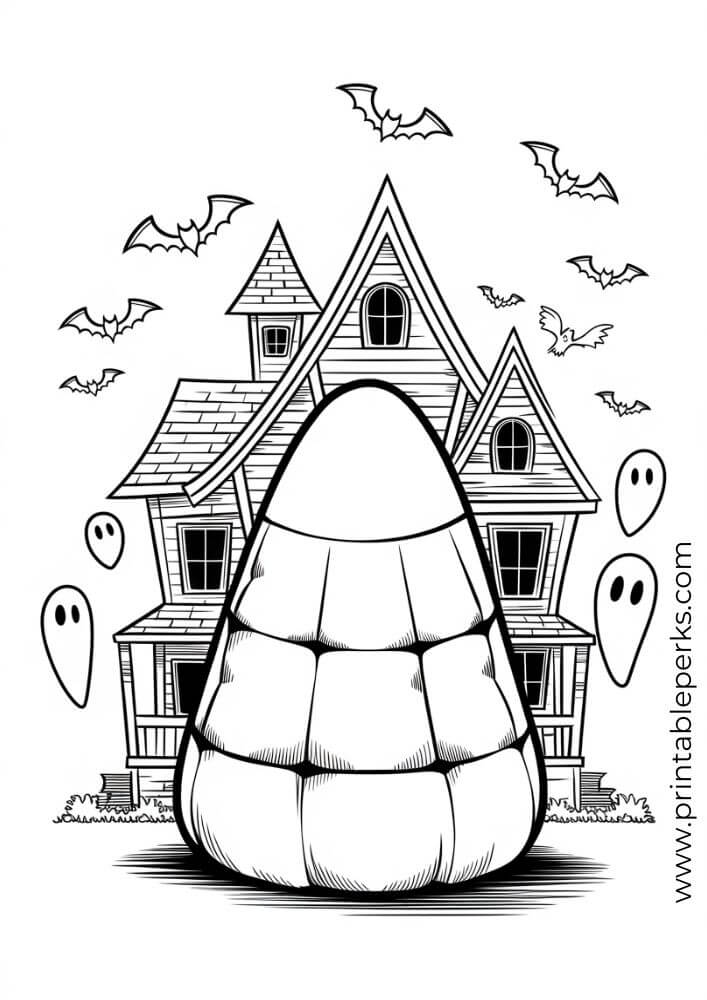 Halloween-Candy-Corn-in-a-Haunted-House-Coloring-Pag