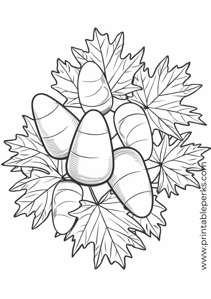 Halloween-Candy-Corn-with-Autumn-Leaves-Coloring-Page