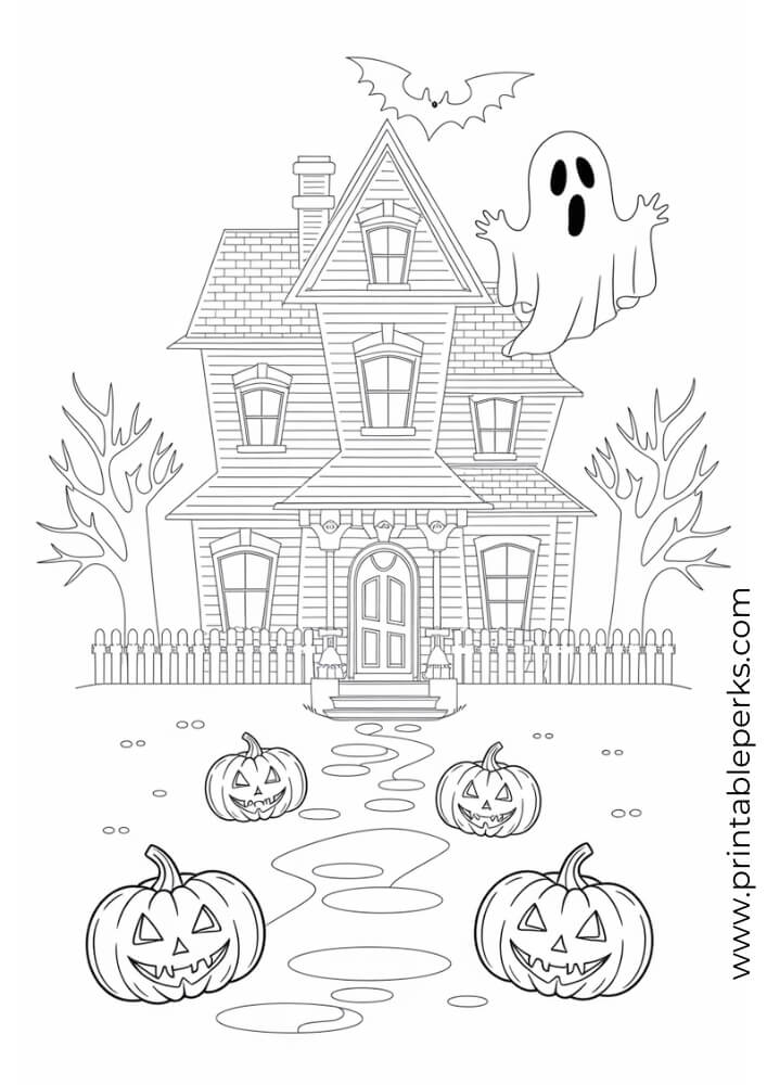 Spooky Haunted House Coloring Page