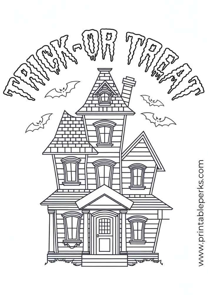 Haunted House Under the Moon Coloring Page